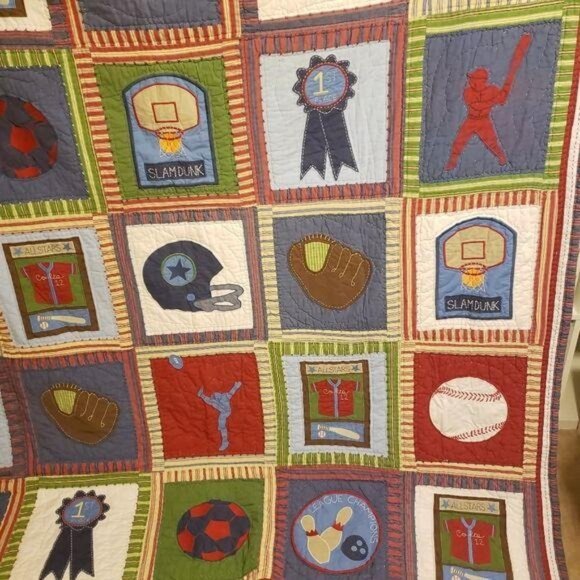 Pottery Barn Kids Sports Quilt 68" X 86" Cotton football baseball basketball - Picture 8 of 8